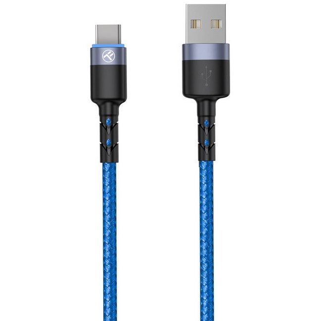 Cablu de date Tellur Type-C cu LED 3A nailon 1.2m Albastru — imaginea 6
