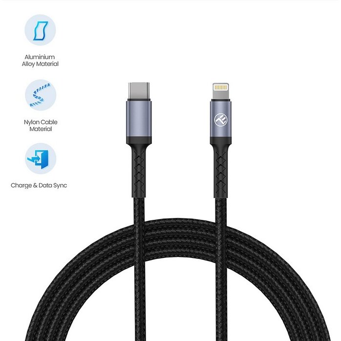 Cablu de date Tellur Type-C la Lightning 2A PD18W 1m nailon Negru — imaginea 4