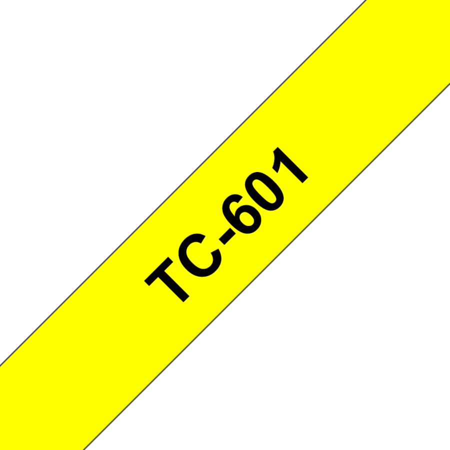 Banda Laminată TC-601 Adezivă Standard 12mm 7.7m Pentru Imprimante Brother P-touch Negru Pe Galben