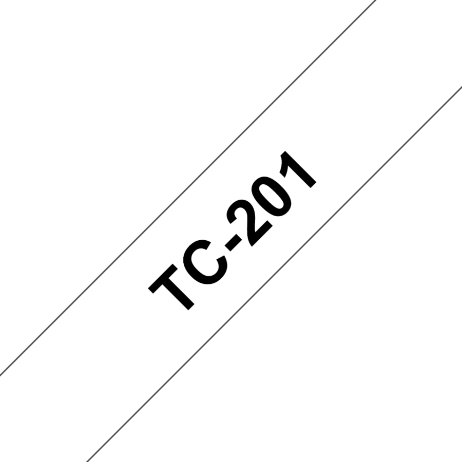 Banda laminata adeziva standard TC-201 12mm 7.7m pentru imprimante Brother P-touch Negru pe Alb