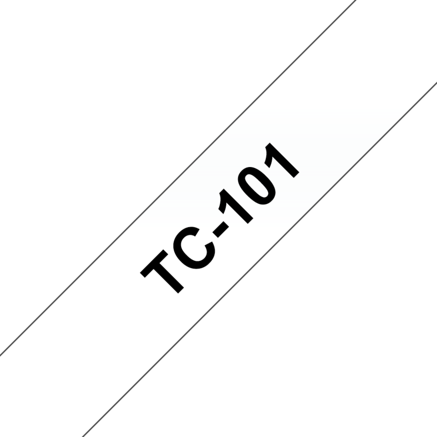 Banda laminata adeziva standard TC-101 12mm 7.7m pentru imprimante Brother P-touch Negru pe Transparent