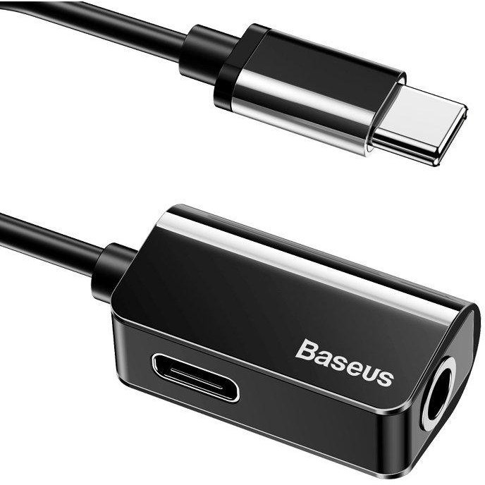 Adaptor L40 tata USB-C la mama USB-C si jack 3.5 mm 1A 12 cm Negru