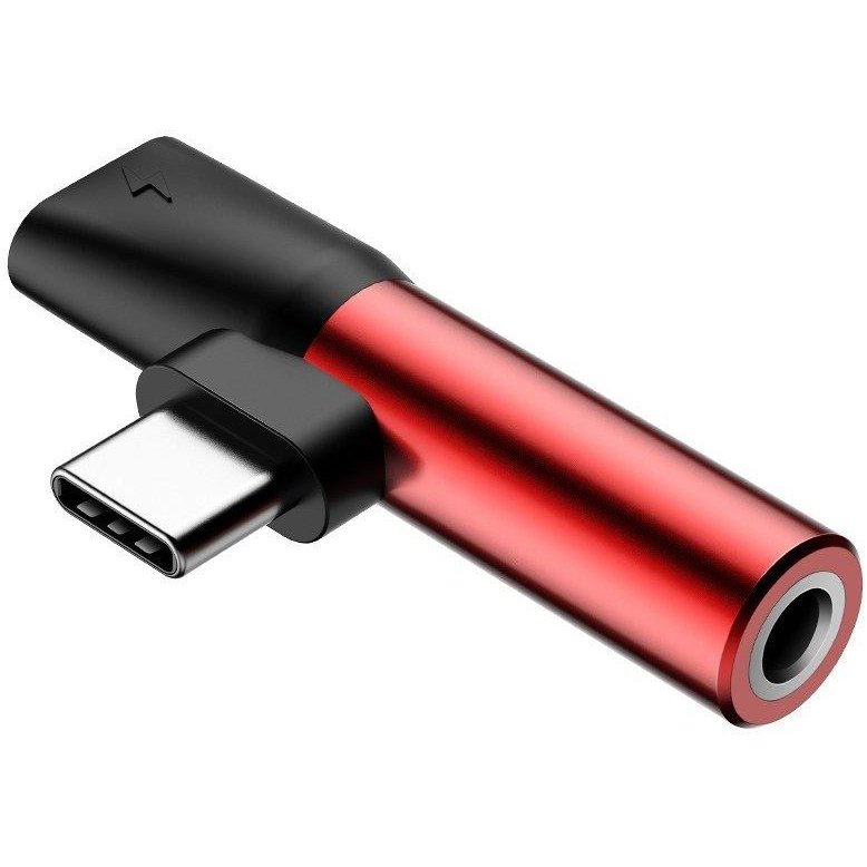 Adaptor L41 tata USB-C la mama USB-C si jack 3.5 mm 1A Rosu