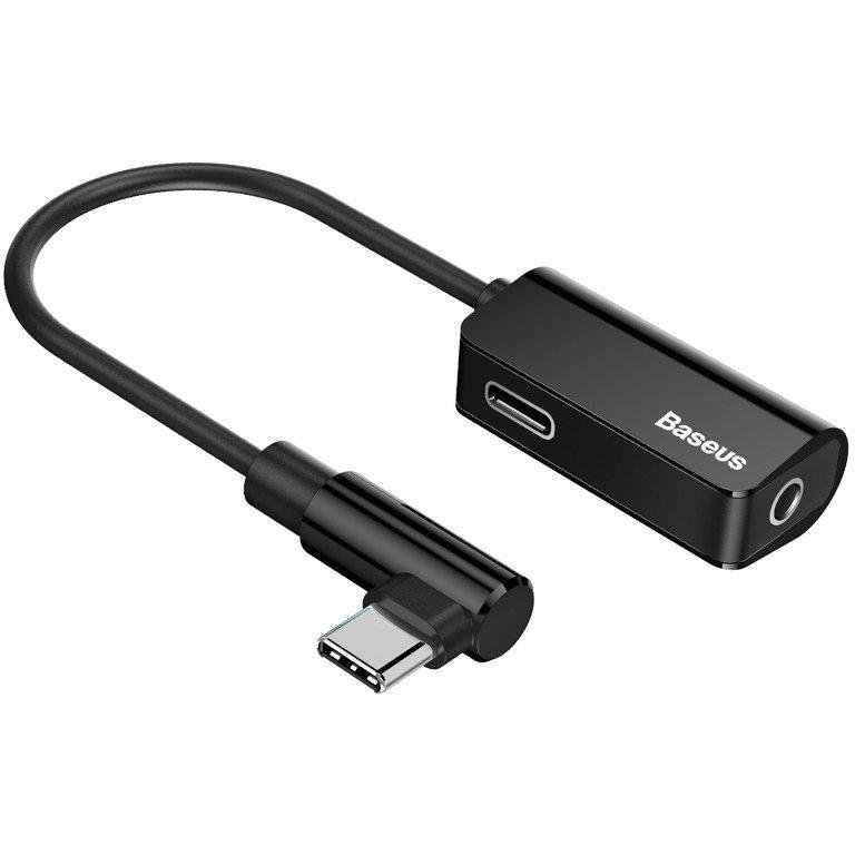 Adaptor L45 tata USB-C la mama USB-C si jack 3.5 mm 1.5A 12 cm Negru