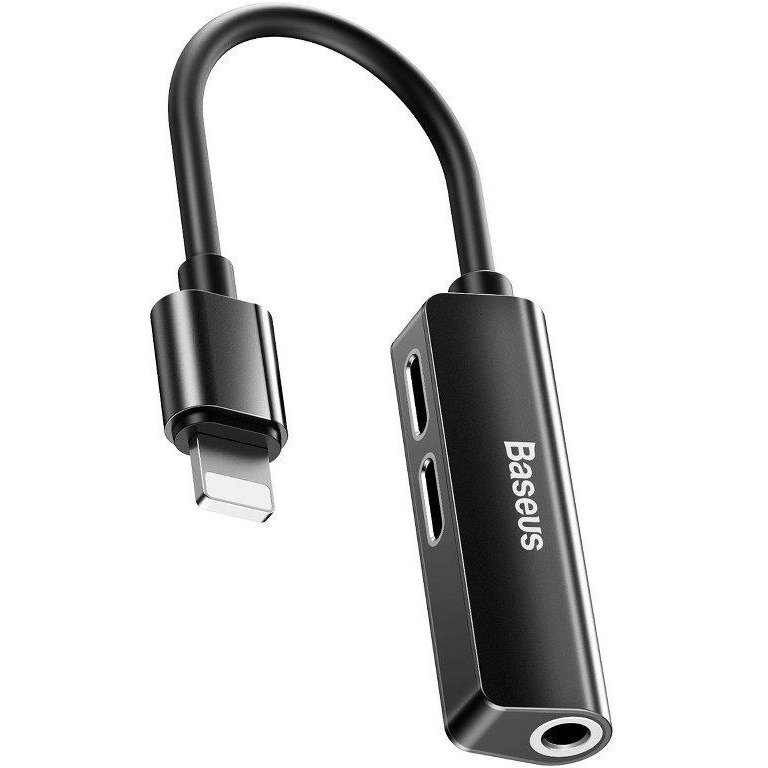 Adaptor L52 3 in 1 tata Lightning la 2x mama Lightning si jack 3.5 mm 2A Negru
