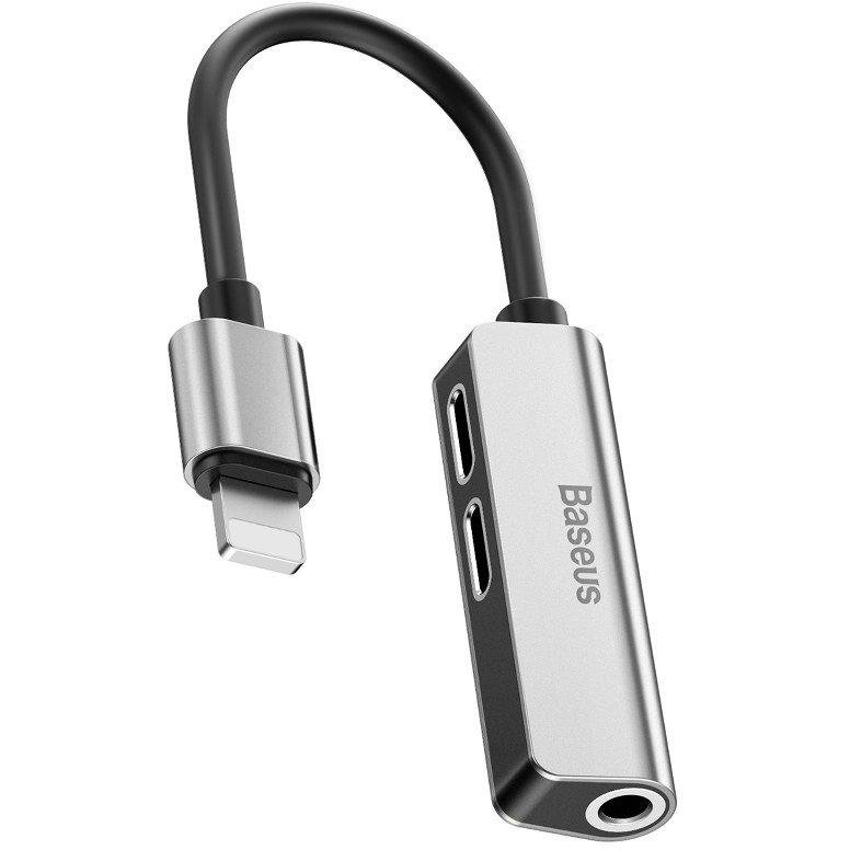 Adaptor L52 3 in 1 tata Lightning la 2x mama Lightning si jack 3.5 mm 2A Silver