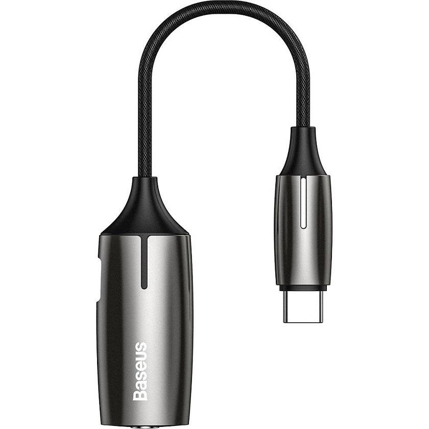 Adaptor L60S 2 in 1 tata USB-C la mama USB-C si jack 3.5 mm 2A 12cm Negru/Argintiu