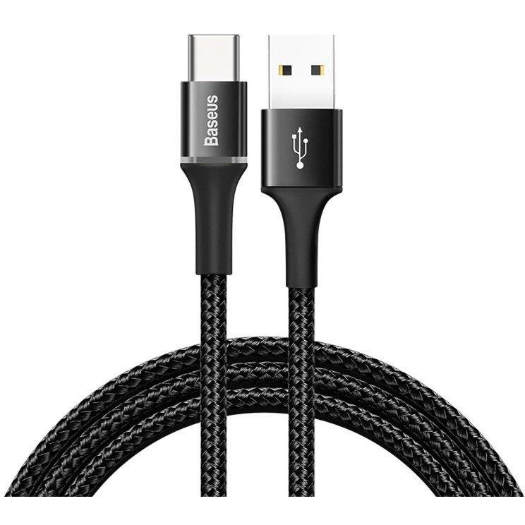 Cablu de date Halo, USB/USB Type-C, LED, 3A, 1m, Negru