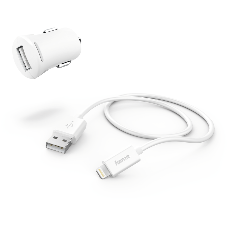 Incarcator auto 183266 Essential Line Lightning 2.4A 1m Alb