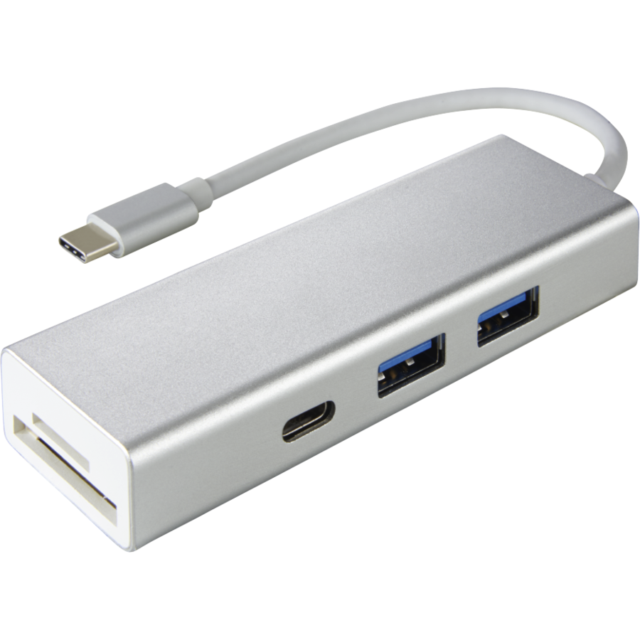 Hub USB 135759 Aluminium USB 3.1 Type-C 1:3  2 x USB-A USB-C cititor de carduri Argintiu