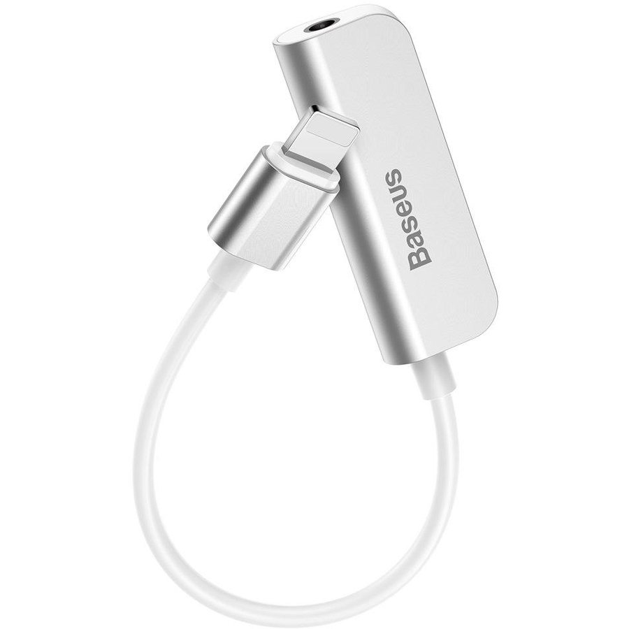 Cablu de date L50, tata Lightning la mama Lightning si jack 3.5 mm, 2A, 6cm, Alb