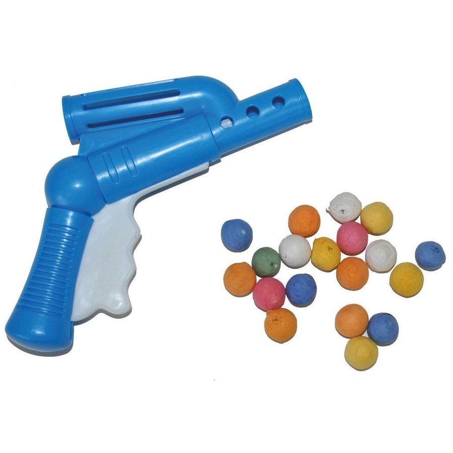 Pistol de jucarie cu bile din bumbac presat multicolore Albastru