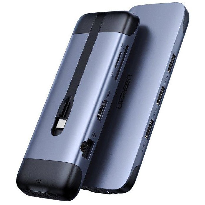 Adaptor HUB 9-in-1 CM286 USB-C - 3x USB 3.0 1x USB-C 1x HDMI 1x SD 1x Micro SD 1x VGA 1x RJ45 Silver