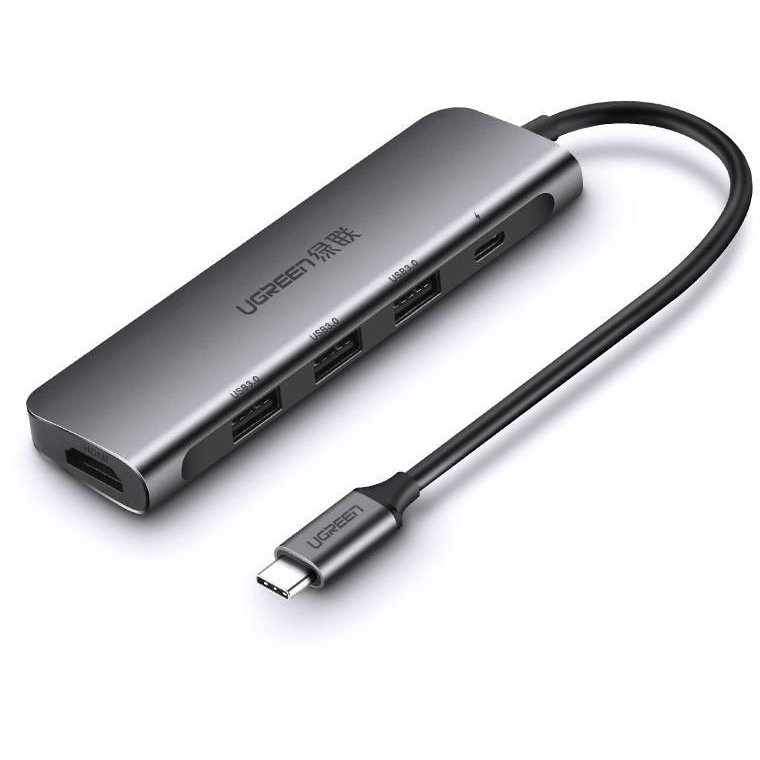 Adaptor HUB aluminiu 6-in-1 CM136 USB-C - 3x USB 3.0 1x HDMI 1x USB-C 1x Mini Jack 3.5 mm 15cm Gri