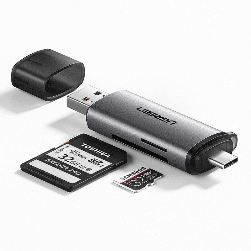 Card reader CM185 micro SD / SD conectori USB si USB-C 5Gbps Silver