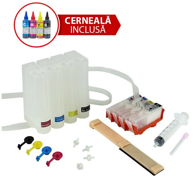 Sistem de alimentare cu 4 cartuse cerneala dye Ciss HP364 Alb