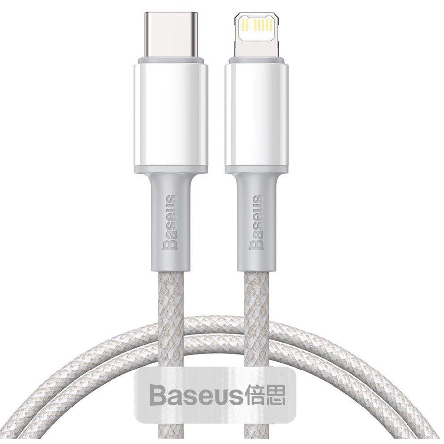 Cablu pentru incarcare si transfer de date Baseus High Density, USB Type-C/Lightning, Power Delivery 20W, 2m, Alb - imagine 2