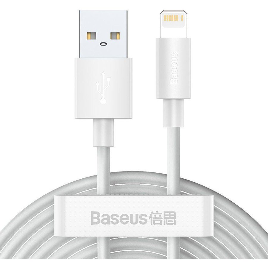 Cablu de date Wisdom, USB/Lightning, Fast Charging, 2.4A, 1.5m, Alb, Set 2 bucati