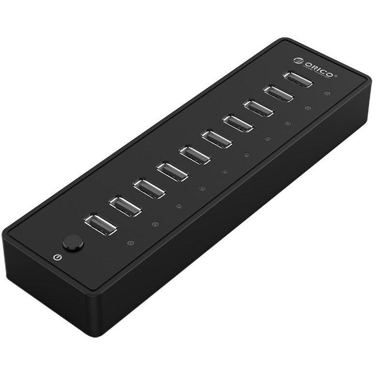 Adaptor HUB 10-in-1 P10 USB - 10x USB 2.0 LED Cablu USB 1m inclus Negru