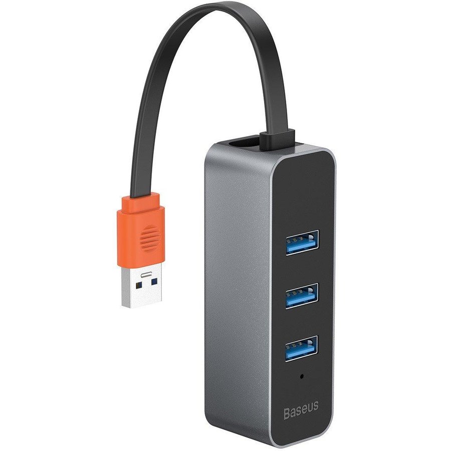 Adaptor HUB aluminiu 4-in-1 Steel Cannon USB - 3x USB 3.0 1x RJ45 12cm Gri inchis
