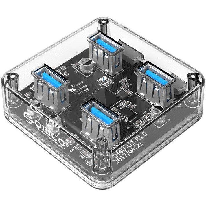 Adaptor HUB aluminiu 4-in-1 BNS1 USB - 4x USB 3.0 cablu USB 1m inclus Transparent