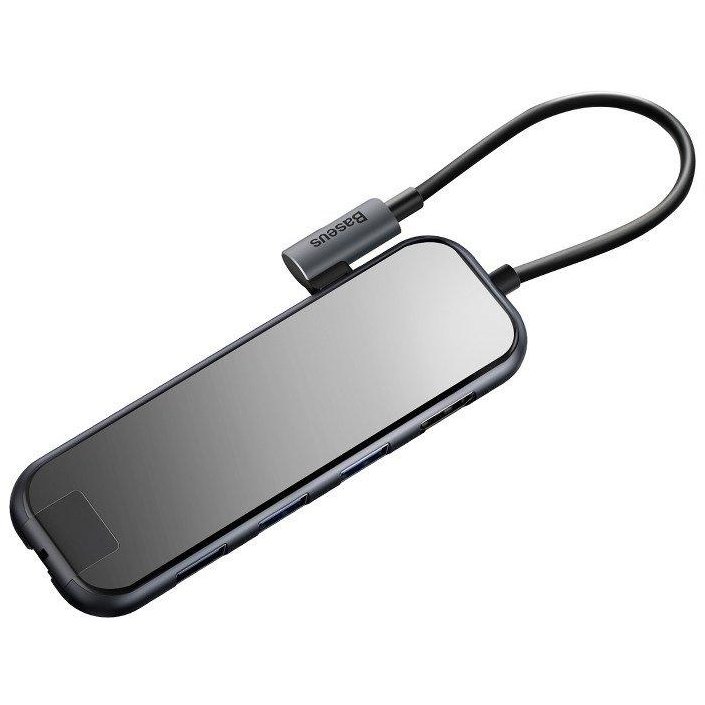 Adaptor HUB aluminiu 6-in-1 Mirror USB-C - 3x USB 3.0 1x HDMI 1x USB-C 1x RJ45 15cm Gri