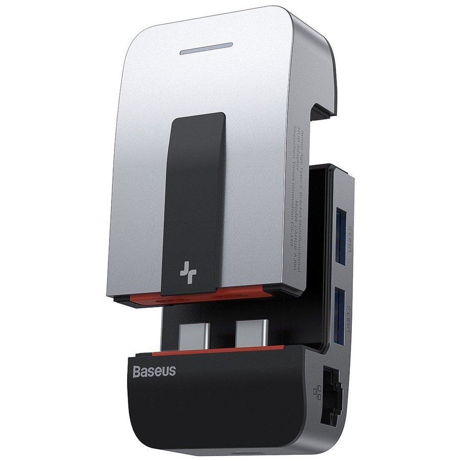 Adaptor HUB aluminiu 9-in-1 Armor Age 2x USB-C - 3x USB 3.0 1x USB-C 2x Thunderbolt 3 1x HDMI 1x RJ45 1x Mini Jack 3.5 mm Gri