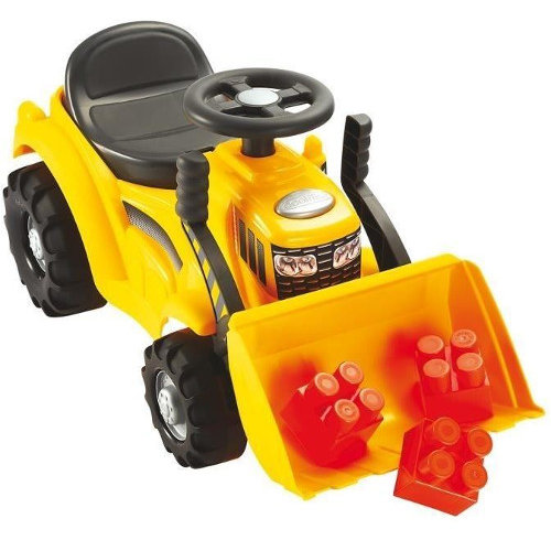 Buldozer Ride-On cu Incarcator Frontal si 6 Cuburi de Construit