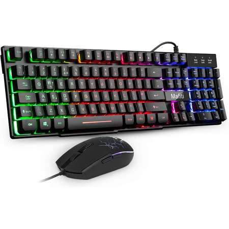Kit Tastatura si Mouse Mafiti Gaming iluminate 7 culori USB 3200DPI
