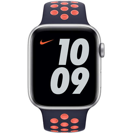 Curea smartwatch Apple Watch 44mm Nike Band: Blue Black/Bright Mango Nike Sport Band Regular (Seasonal Fall 2020)