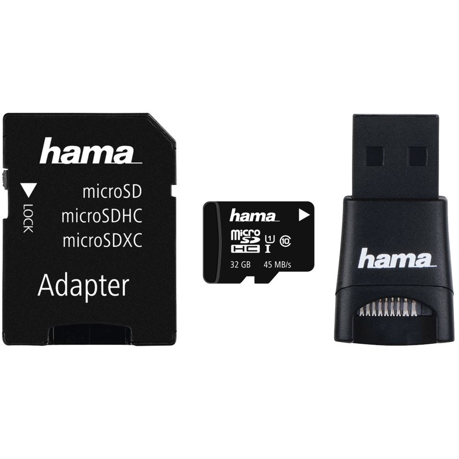 Card de memorie 114788 microSDXC + Cititor de carduri + Adaptor 32GB Clasa 10 Negru