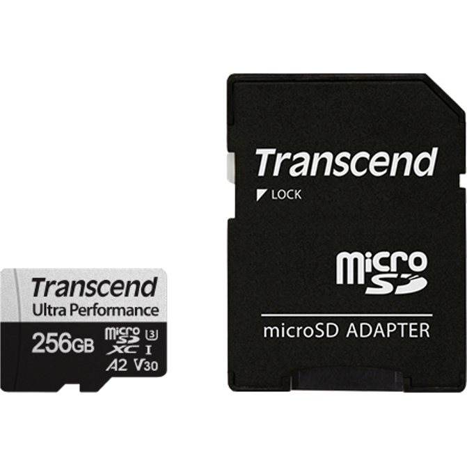 Card de memorie Transcend 340S 256GB MicroSDXC Clasa 10 UHS-I-U3 Adaptor SD — imaginea 3