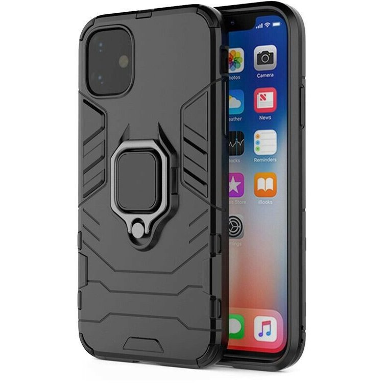 Husa Lemontti Ring Armor Kickstand Negru pentru Apple iPhone 12 / 12 Pro
