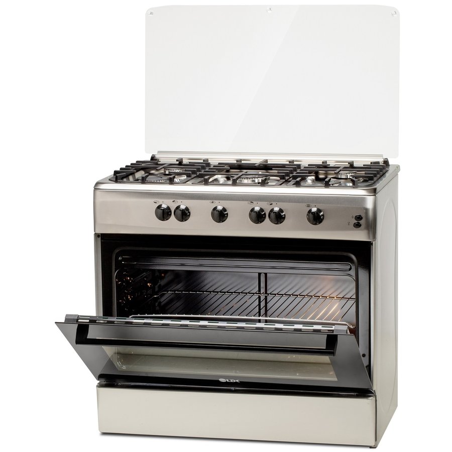 Aragaz 6090 GRAI IX RMV NG Gratare plita din fonta 5 arzatoare Aprindere electrica Grill Rotisor 90cm Inox