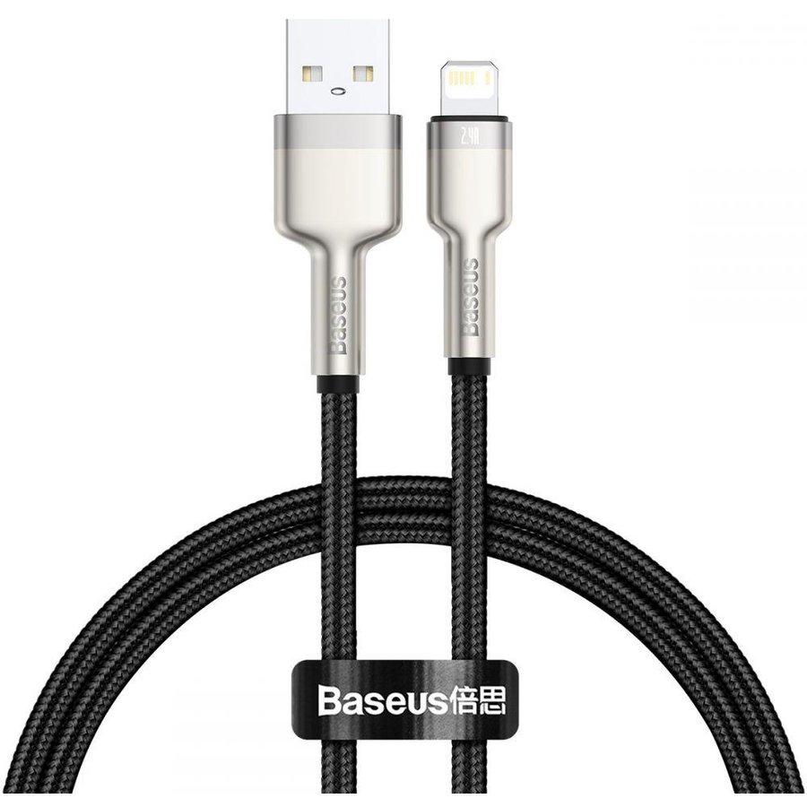 Cablu de date Cafule Metal, USB/Lightning, 18W, 2.4A, 25cm, Negru