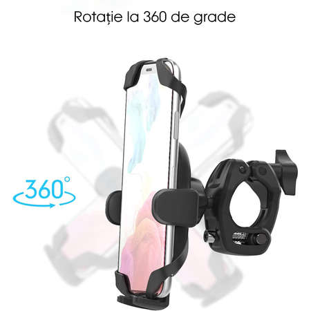 Suport telefon NEX TECH pentru bicicleta și motocicleta, pentru ghidon reglabil 360 de grade cu design anti-zgârieturi pentru iPhone 12 / 11 Pro / Max / XS / XR / X, Samsung/Huawei/Nokia/LG