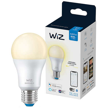 Bec LED inteligent Wiz Dimmable Wi-Fi + Bluetooth A60 E27 8W (60W) 2700K 806 lumeni