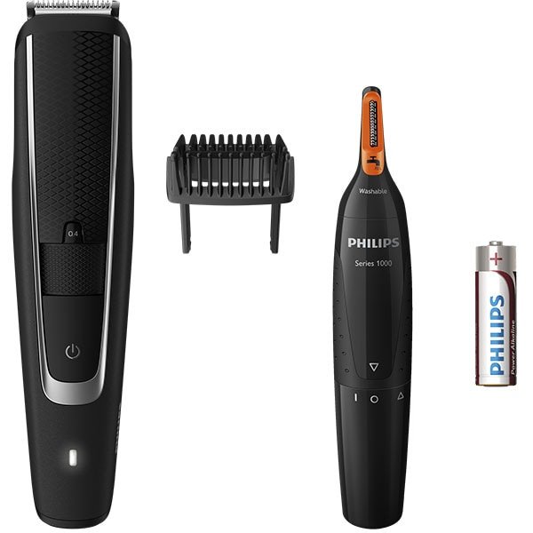 Pachet Aparat de tuns barba + Trimmer nas si urechi BT5503/85 autonomie 60 min Negru