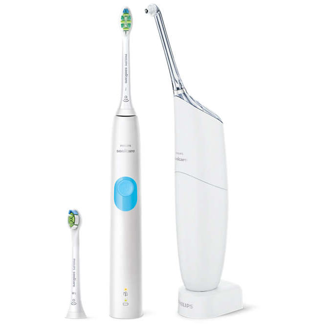 Set Periuta de dinti electrica+Airfloss Ultra HX8443/71 2 trepte putere 62000 oscilatii/min Alb Argintiu