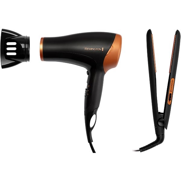 Set Uscator de par + Placa de indreptat parul D3012GP 2 viteze 3 trepte temperatura 2000W Negru Bronz
