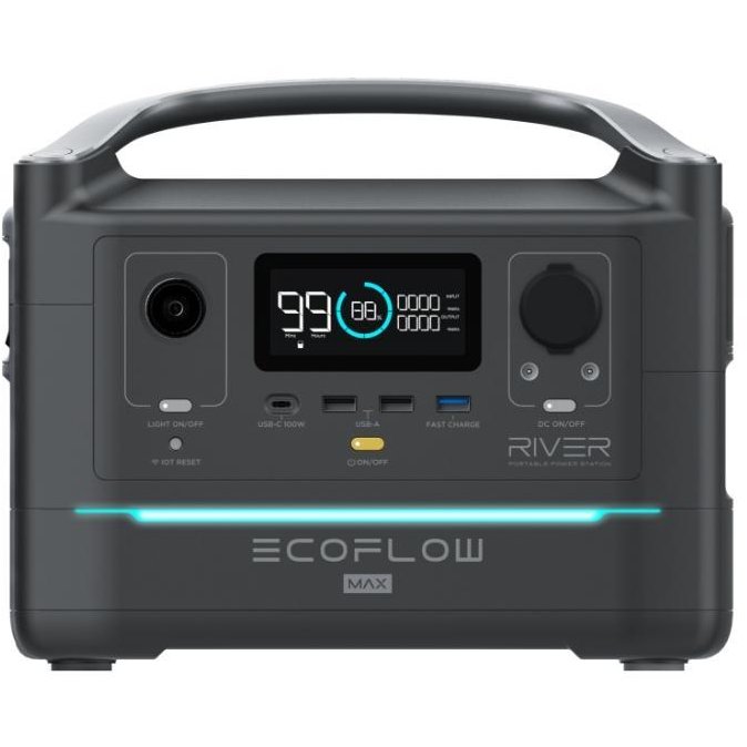 Statie de incarcare portabila River 600 MAX 48000mAh Incarcare rapida Putere pana la 1800W Incarcare 10 Dispozitive Simultan Port Panou Solar USB Negru/Gri