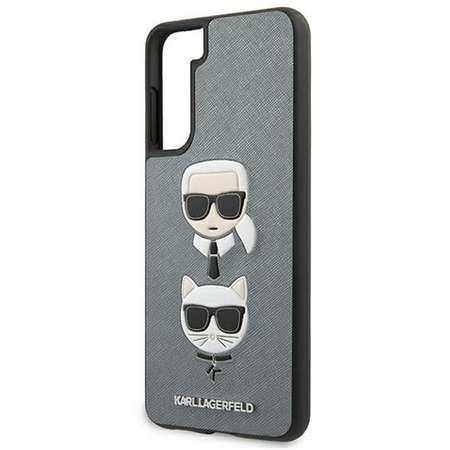 Husa Karl Lagerfeld Saffiano Ikonik Karl&Choupette Head Argintiu pentru Samsung Galaxy S21 Plus G996