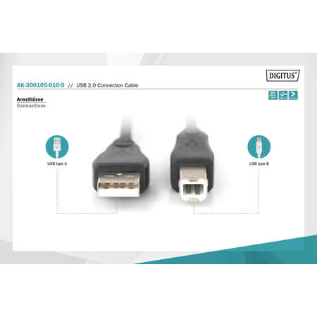 Cablu ASSMANN ELECTRONIC type A - B M/M 1.0m USB 2.0 conform bl AK-300105-010-S