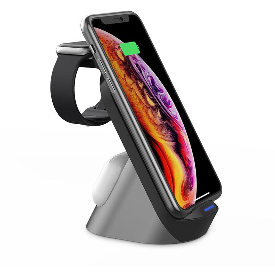 Statie de incarcare 3 in 1 H18 Wireless Quick Charge 15W Cablu USB-C 1m inclus Negru