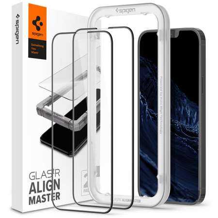 Folie protectie Spigen ALM Glass FC compatibila cu iPhone 13/13 Pro/14 Black