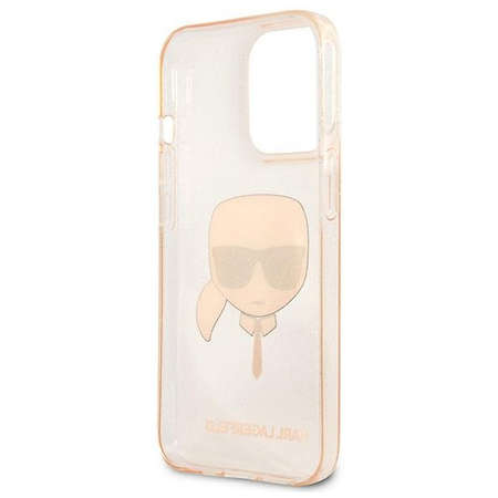 Husa Karl Lagerfeld Glitter Karl's Head pentru iPhone 13 Pro Auriu