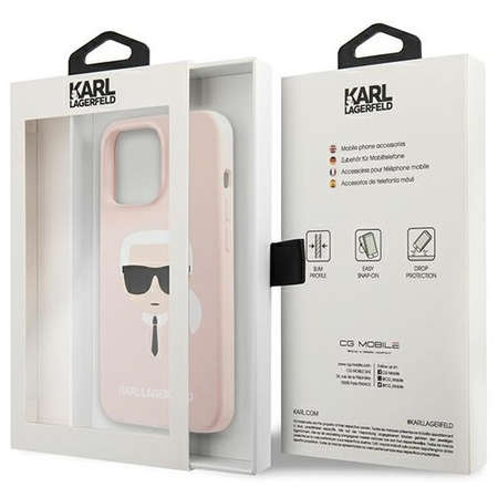 Husa Karl Lagerfeld Silicon Karl's Head pentru iPhone 13 Pro Roz Deschis