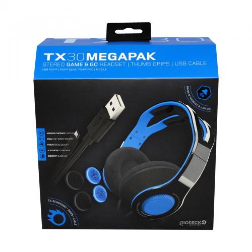 Pachet Casti + Accesorii (PS4) TX30 Megapack - Stereo Game & Go Headset + Thumbs Grips + Cablu USB N