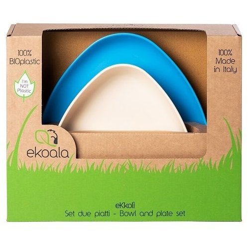 Set 2 farfurii eKkoli BIOplastic White / Blue