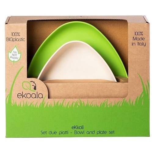 Set 2 farfurii eKkoli BIOplastic White / Green